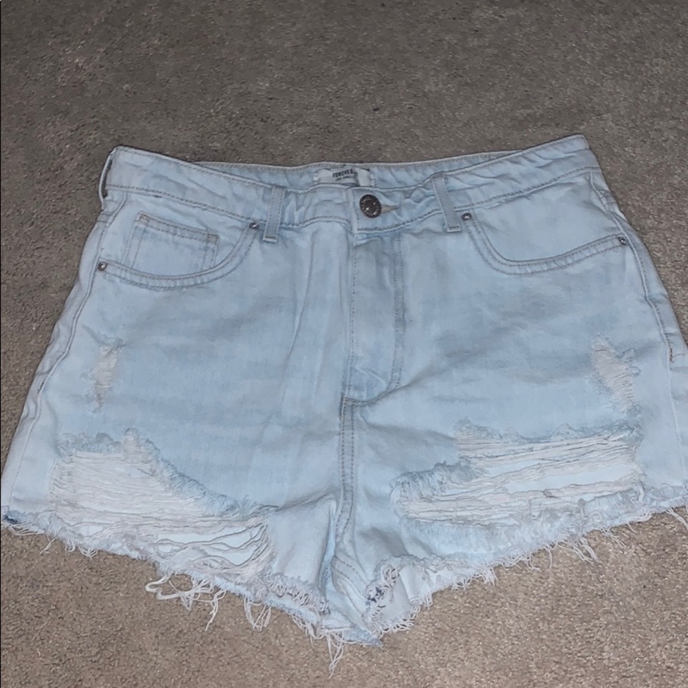 Light Washed Ripped Denim Shorts